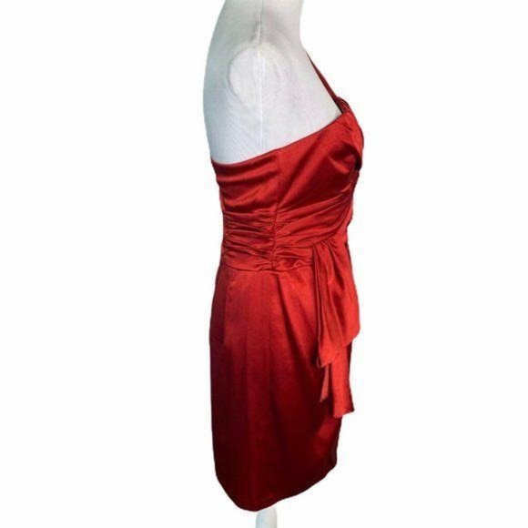 Nanette Lepore Red Satin One Shoulder Ruched Dress - Picture 9 of 12